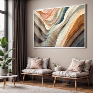 Imagem de Quadro com Moldura e Acrilico Cristal Vidro Sala Quarto Abstrato Moderno Decorativo Horizontal Grande Hall