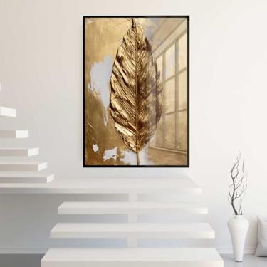 Imagem de Quadro Decorativo com Moldura e Acrilico Cristal Vidro Folha Dourada Pintura Sala Quarto Hall