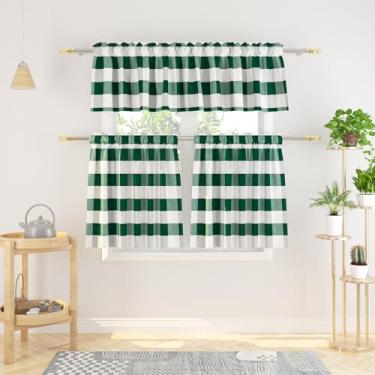 Imagem de Conjunto de 3 peças de cortinas e sanefas Buffalo Check Kitchen Tiers Xadrez Gingham Rod Pocket Classic Short Small Cafe Cortinas Country Farmhouse Cafe Bathroom 137.2 cmx45.7 cm/68.6 cm x 76.2 cm