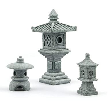 Imagem de 3 peças estatuetas em miniatura pagode de pedra lanterna estátuas de jardim minúsculo kit doméstico acessórios de meditação para jardim zen decoração de casa decorações de quintal estátuas ao ar livre