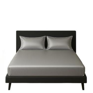 Imagem de Jogo De Lençol Cetim 03 Peças Seda Brilhante Luxo Casal Queen King(Prata,Padrão)