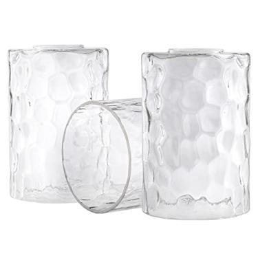 Imagem de GoldSwift Pacote com 3 capas de globo de substituição para abajur de vidro martelado, 15 cm de altura, abajur de vidro cilíndrico ondulado de água para luminária, lustre pendente, arandela de parede, encaixe de 3,8 cm