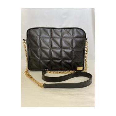 Imagem de Bolsa tiracolo couro matelassê  alça corrente - Caprina, Preto