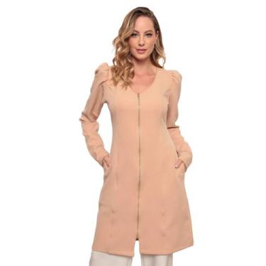 Imagem de Jaleco Feminino Decote V manga bufante elastano Gabardine Bege Sweet -