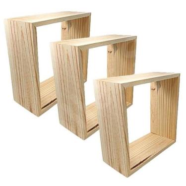 Imagem de Kit de 3 Nichos Decorativos em Madeira Quadrados 30x30 cm - PALLET SP