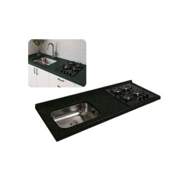 Imagem de Pia Cozinha Granito Verde Ubatuba 120cm Corte Cooktop e Cuba - Rainha 