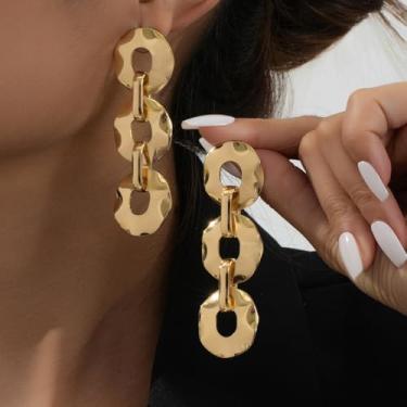 Imagem de Brincos de gota d'água irregulares para mulheres – Brincos pendentes exclusivos – Joias abstratas modernas para festas e presentes, Medium, Latão, Sem pedra preciosa