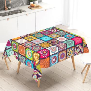 Imagem de Toalha de mesa estilo boêmio, estampa de mandala e paisley, capa de mesa vintage rústica rústica lavável para festa de aniversário, casamentos, chás de panela, decoração de piquenique 140 x 89 cm