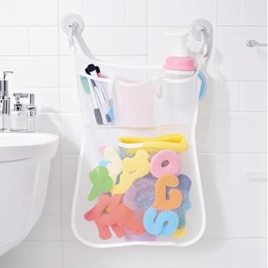 Imagem de Organizador de rede de armazenamento de brinquedos de banho, suporte de chuveiro de malha com ventosa e adesivo