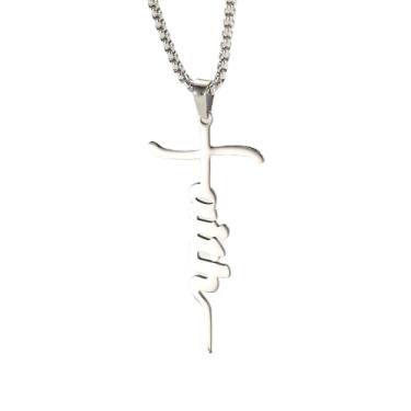 Imagem de Colar feminino com cruz de fé - pingente de Jesus Cristão de aço inoxidável ouro 18 quilates/prata, delicado para batismo, não mancha, joias personalizadas para presentes de aniversário, 12#, Aço