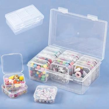 Imagem de Caixa de armazenamento de plástico de 12 grades com 12 mini recipientes, estojo organizador de joias transparente para contas, artesanato, pílulas, acessórios, organizador de itens pequenos