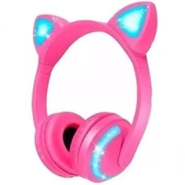 Imagem de Headphone Bluetooth Com Iluminação Led Fone Sem Fio De Gatinho Rosa