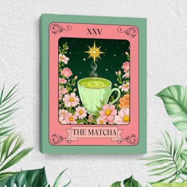 Imagem de Arte de parede com impressão de tarô Matcha, chá verde, pôsteres vintage, impressão emoldurada, decoração moderna, pôster floral botânico retrô para sala de estar, entrada, quarto, estante de livros