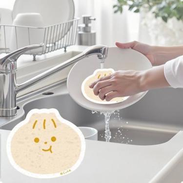 Imagem de Esponjas de cozinha de celulose comprimida, 1 unidade de esponjas de cozinha reutilizáveis, esponjas de limpeza natural para limpeza doméstica