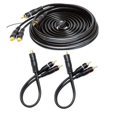 Imagem de Cabo Rca 5 Metros Reforçado Plugs Banhados a Ouro Com 2 Cabos Y 2M 1F 