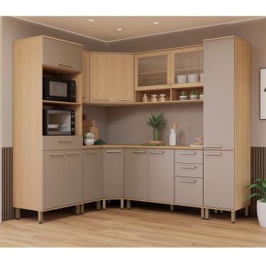 Imagem de Cozinha Completa De Canto 100% Mdf 418cm Duna Luciane Móveis Freijó-cinammon