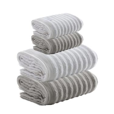 Imagem de Jogo de Toalhas Aura 4 Peças 100% Algodão, Fio Penteado, Banho/Rosto, Alta Absorção e Maciez, Gramatura 520g/m² e 500g/m², Design Sofisticado e Durável, Ideal para Casa – Altihaus (Branco/Bege)