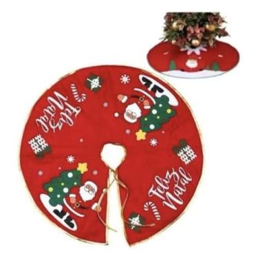 Imagem de Saia Para Base De Árvore De Natal Noel Decorativo Vermelho Com Laço e Estampa Natalina - (40/60/90 Cms) (60 CMS)