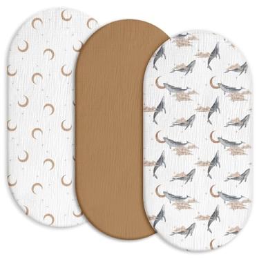 Imagem de Gllquen Baby Pacote com 3 lençóis de musselina, elástico, respirável, confortável, de algodão, para bebês, meninos, meninas, adequado para ampulheta, retangular, oval, lençol de berço 84 x 43 cm