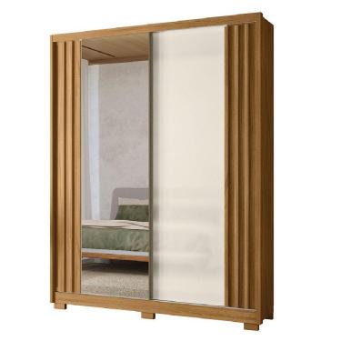 Imagem de Guarda Roupas Solteiro Com Espelho Ripado 2 Portas 3 Gavetas Freijó/off White Colorado Moval