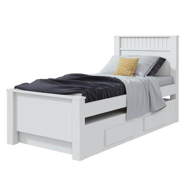 Imagem de Cama Solteiro Athenas com Auxiliar Branco Brilho - Lopas