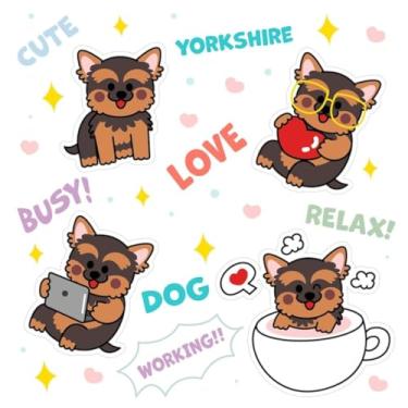 Imagem de Adesivo de Animais para Quarto Infantil Decorativo Estilo Kawaii com Cães Yorkshire Terrier 30x30cm