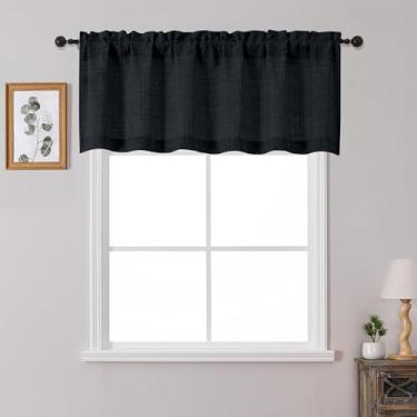 Imagem de OWENIE Cortinas pretas para janelas 1 peça de 50,8 cm de comprimento, cortina pequena texturizada com filtro de luz para banheiro porão sala de estar quarto, cortinas de meia janela sobre a pia, 152,4