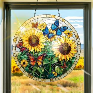 Imagem de Acrílico colorido, apanhador de sol, decoração de janela suspensa de girassol, arte de parede de arco-íris, para sala de estar, quarto, varanda, interior e exterior, jardim, enfeites de Natal 19 x 19