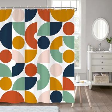 Imagem de zokyer Cortina de chuveiro infantil colorida padrão divertida abstrata fofa retrô descolada com bolinhas geométricas decoração de banheiro tecido poliéster ganchos de plástico pacote com 12 polegadas