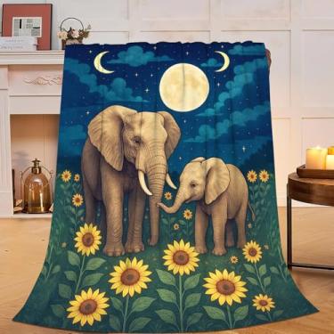 Imagem de Cobertor de elefante, fofo, elefante e girassol, macio, quente, aconchegante, felpudo, roupa de cama, berçário, cobertores de bebê, presentes para meninos, meninas, crianças, adultos, homens, mulheres