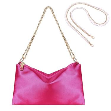 Imagem de Naimo Bolsa feminina de cetim para noite bolsa de ombro elegante bolsa de corrente formal festa de casamento bolsa de formatura, rosa