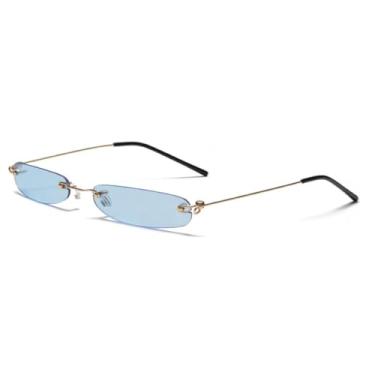 Imagem de HCPIHF Óculos de sol de metal sem armação de luxo femininos para homens punk uv400 (dourado-azul)
