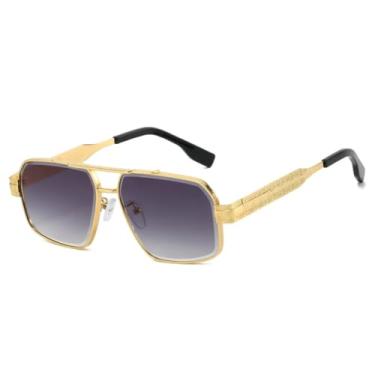 Imagem de HCHES Óculos de Sol Femininos com Ponte Dupla e Lentes Gradientes, Armação de Luxo com Detalhes Esculpidos, Proteção UV400 (Cinza Dourado)
