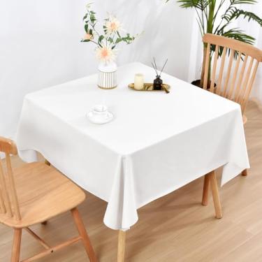 Imagem de Wolkemer Toalha de mesa quadrada de 122 x 121 cm, toalha de mesa de poliéster texturizada rústica, lavável para cozinha, jantar, festa (branca)