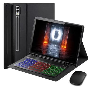 Imagem de Capa com teclado para Samsung Galaxy Tab S10 Ultra/S9 Ultra/S8 Ultra 37.1 cm – Teclado magnético destacável retroiluminado com mudança de arco-íris de 7 cores com suporte para caneta S com mouse
