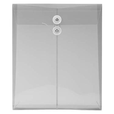 Imagem de Envelopes de plástico Jam Paper com fecho de botão e cordão – letra aberta – 24 x 29 cm – Cinza fumê – Pacote com 12