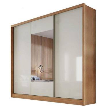 Imagem de Guarda Roupa Casal Medelim 3 Portas 8 Gavetas Cumaru 25 Fendi Com Espelho - Novo Horizonte