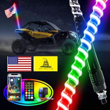 Imagem de Luz de chicote COB de 6 m, luz de chicote COB com aplicativo e controle remoto, luz de chicote espiral RGB COB com interruptor basculante, luzes LED para UTV ATV Boat Can-Am Polaris RZR etc.
