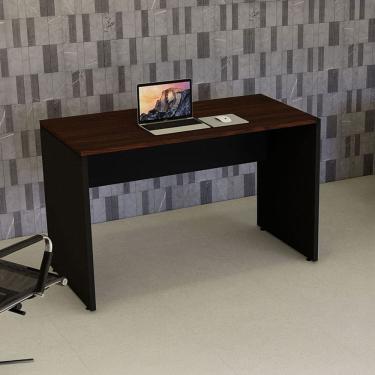 Imagem de Mesa Escrivaninha Retangular 120cm X 60cm Escritório Pé Painel com Passa Cabos Industrial Executive Louro Preto/ Preto
