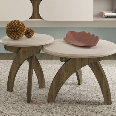 Imagem de Conjunto 2 Peças Sala de Estar Mesa de Apoio e Mesa de Centro Jade Pinho/Off White