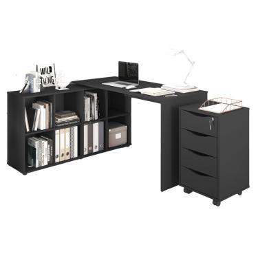 Imagem de Mesa e Gaveteiro para Escritório Haarlem Preto