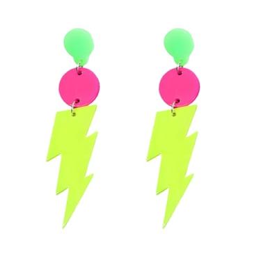 Imagem de Brincos femininos com raio neon dos anos 80 e 90 em acrílico, retrô, multicolorido, pendentes, fantasia de Halloween, bijuterias, presentes, Medium, Acrílico, Sem pedra preciosa