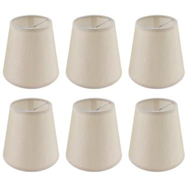 Imagem de Tsnamay Candeeiros pequenos com clipe, parte superior de 9 cm inferior 14 cm A 13 cm de linho, conjunto de 6 abajures para candelabro, damasco (encaixe)