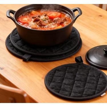 Imagem de Tapete de bolso resistente ao calor, luva de forno, suporte de panela de cozinha, almofada de isolamento de mesa de micro-ondas (preto)