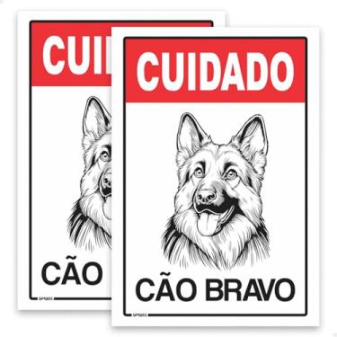 Imagem de SPORTINOX, 2 Placas De Sinalização Cuidado Cão Bravo 20x30cm Vermelho