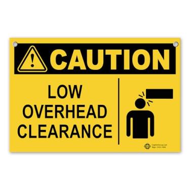 Imagem de Sinais de segurança Capitol, placa de cuidado, folga aérea baixa, plástico, 25,4 x 17,8 cm, uso interno ou externo, feito nos EUA