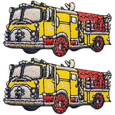 Imagem de Papapatch Conjunto com 2 pequenos pequenos pequenos adesivos de resgate de caminhão de bombeiros de carro de bombeiros decorativos para reparo de roupas camisetas bolsas aplique ferro costurado em