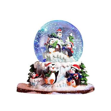 Imagem de Presente pinguim bola de cristal caa de música com iluminação colorida decoração ornamento resina artesacaa de música pinguim bola de cristal