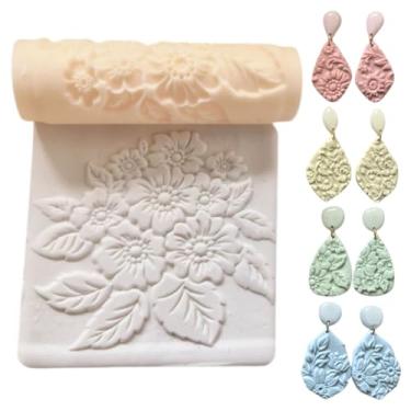 Imagem de HOBBIESAY Rolos de textura de cerâmica em relevo, textura de argila de polímero, bege, carimbos de rolo de argila em relevo, funcionam com cortadores de argilas de polímero, para brincos, joias