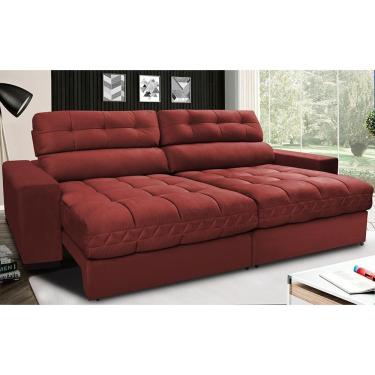 Imagem de Sofá Retrátil E Reclinável Com Molas Ensacadas Cama Inbox Master 2,52m Tecido Suede Vermelho